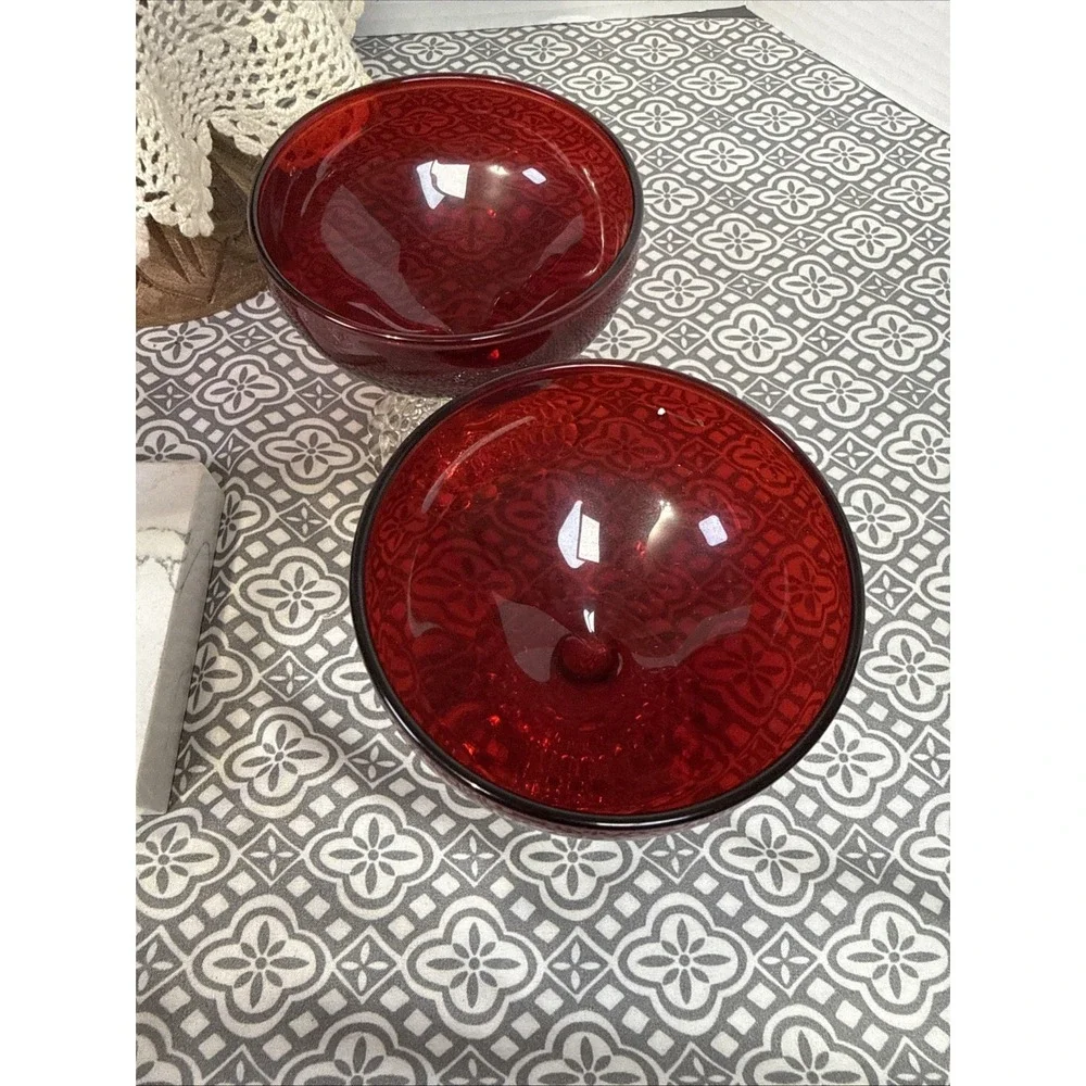 Vtg. Anchor Hocking BUBBLE FOOT ROYAL RUBY Red Champagne Sherbet Glasses Set/8